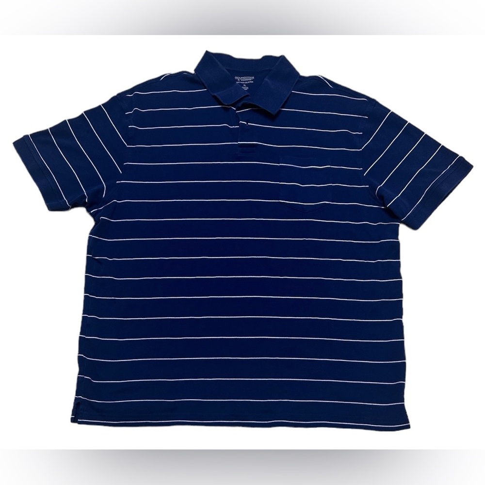 (SOLD) Roundtree & Yorke Polo Men’s XL Blue Silky Finish Collection Striped Golf